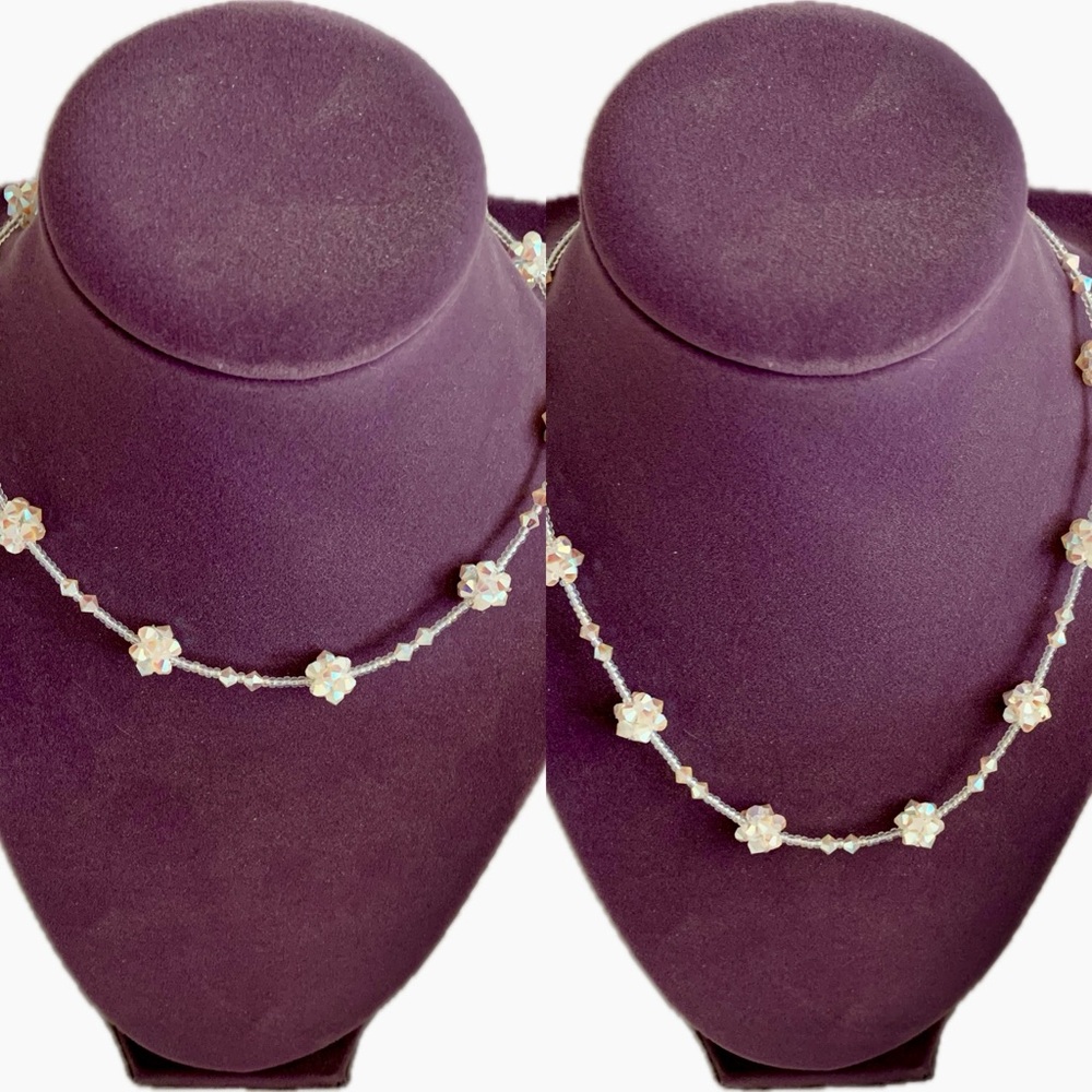 NWOT Elegant Floral Iridescent Crystal Necklace and Earring Set Jewelry Asian - Picture 4 of 14